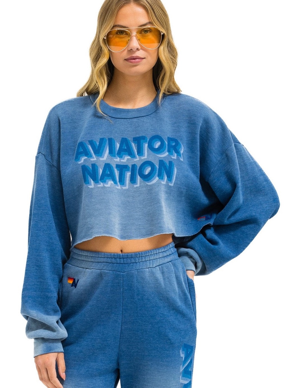 NWT READ Aviator Nation 3D Cropped Crew Sweatshirt Faded Water $169
